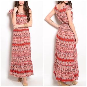 Red Orange Printed Maxi Dress